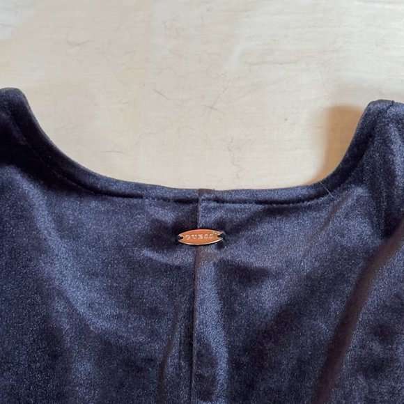 Guess Navy Blue Velour Criss Cross Detail Bust Bodycon Cocktail Dress - Picture 3 of 4